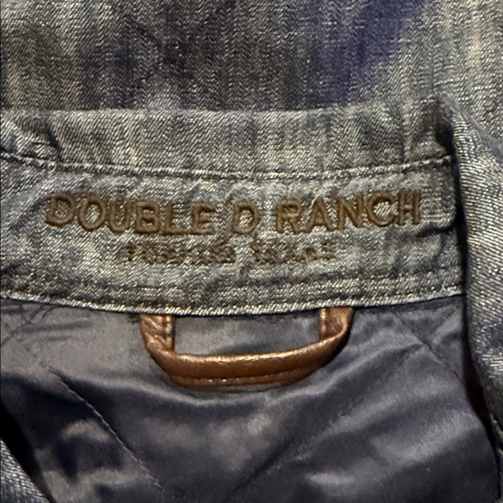 Double D Ranch Denim Switchback Shirt Jacket Leather Trim Pearl Snaps Size 2X - Picture 10 of 12